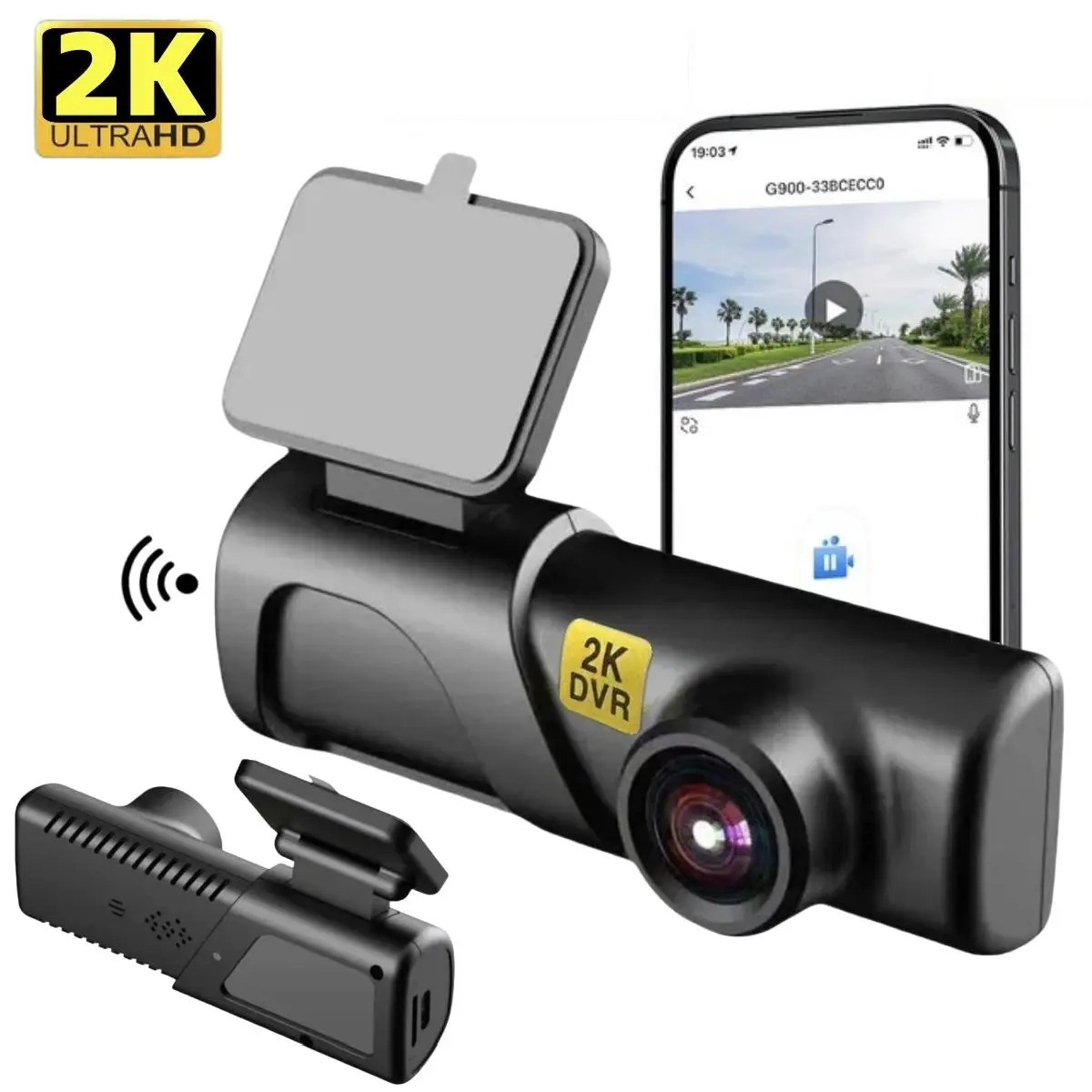 2K HD WiFi Car DVR, Car Dash Cam with APP Control, Car Driving Recorder with G-sensor, 24h Parking Monitoring Car Camera, Car Video Surveillance