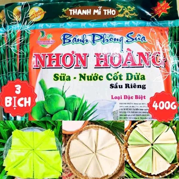 [Giá tận lò] Combo 3 túi bánh phồng sữa (400g/túi) 2 vị sầu riêng, 1 vị lá dứa, thơm ngon, béo ngọt Đặc sản Tiền Giang, 10 bánh mỗi túi Food Snack Ăn vặt Thức Ăn Cay Nho 6