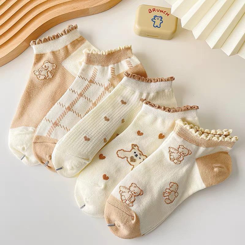 Product Introduction of Vớ nữ cổ ngắn Tất nữ sét 10 đôi - tất nữ cổ ngắn hoạ tiết gấu màu nâu - T03 Cotton Denim Women 0