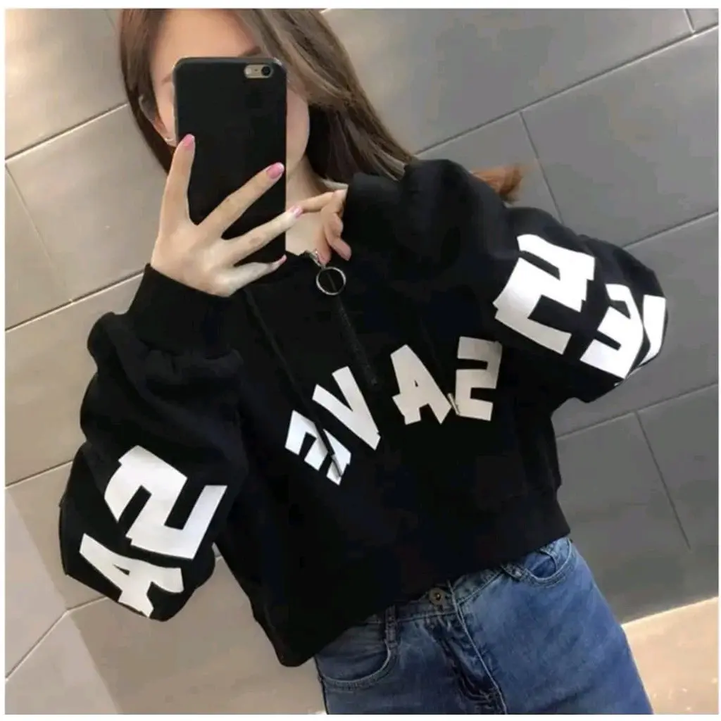 SAVE CROP TOP JIPER CEREWEK SWEATER WANITA LUCU COREAN STYLE CETAR MEMBAHANA