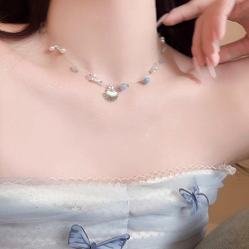 Vòng Cổ Ngọc Trai Vỏ Sao Biển, Du Lịch Đảo, Dây Chuyền Xương Đòn Đôi, Phong Cách Thanh Lịch Và Ngầu Dành Cho Nữ, Thích Hợp Cho Kỳ Nghỉ Bờ Biển, Vòng Cổ 4