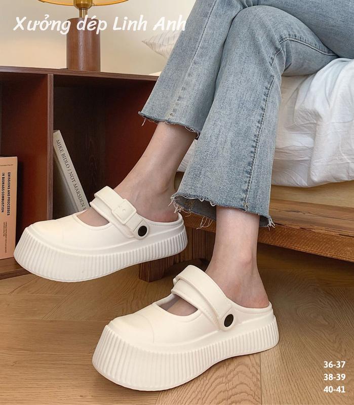 LA002 - Dép sục Nữ mũi tròn, DéP Shoes đế bánh mì cao 4 phân trơn, có quai basic phong cách trẻ trung
