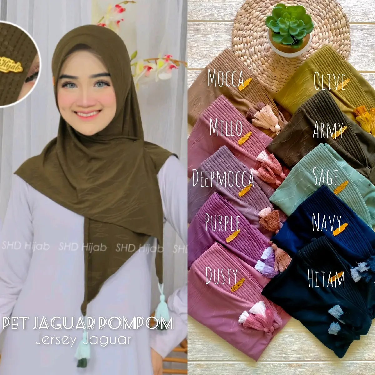 Bergo Pet Jaguar Pompom Cantik Jilbab