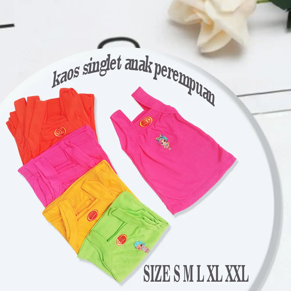 3 PCS Kaos Singlet Tanktop Anak Perempuan 1 Sampai 8 Tahun Katun