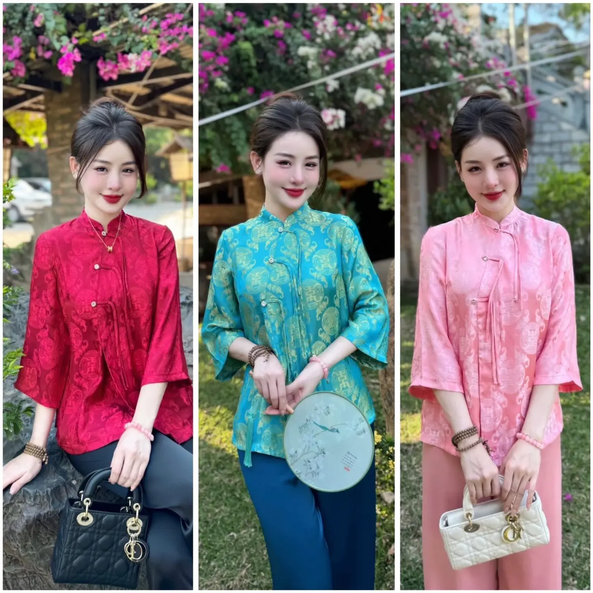 Pháp phục đi chùa Cát Tường tằm thọ cúc đá cao cấp