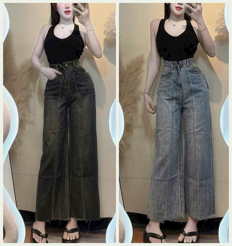 HÀNG XỊN QUẦN JEAN ỐNG ĐỨNG NỮ LƯNG CAO LAI TUA ỐNG QUẦN MÀU XANH NHẠT XANH ĐẬM THỜI THƯỢNG VẢI CO GIÃN