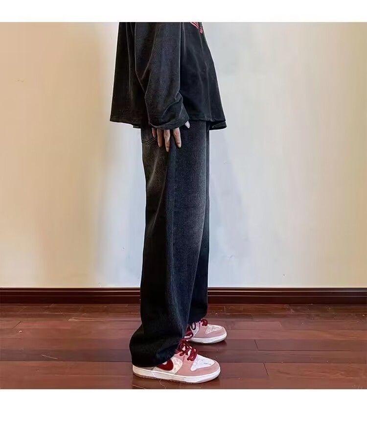 Product Introduction of Seluar Jeans Lelaki, Gaya Jalan Tinggi Nipis, Rekaan Niche, Retro Amerika, Seluar Lurus Longgar, Sesuai untuk Musim Bunga dan Musim Panas 6