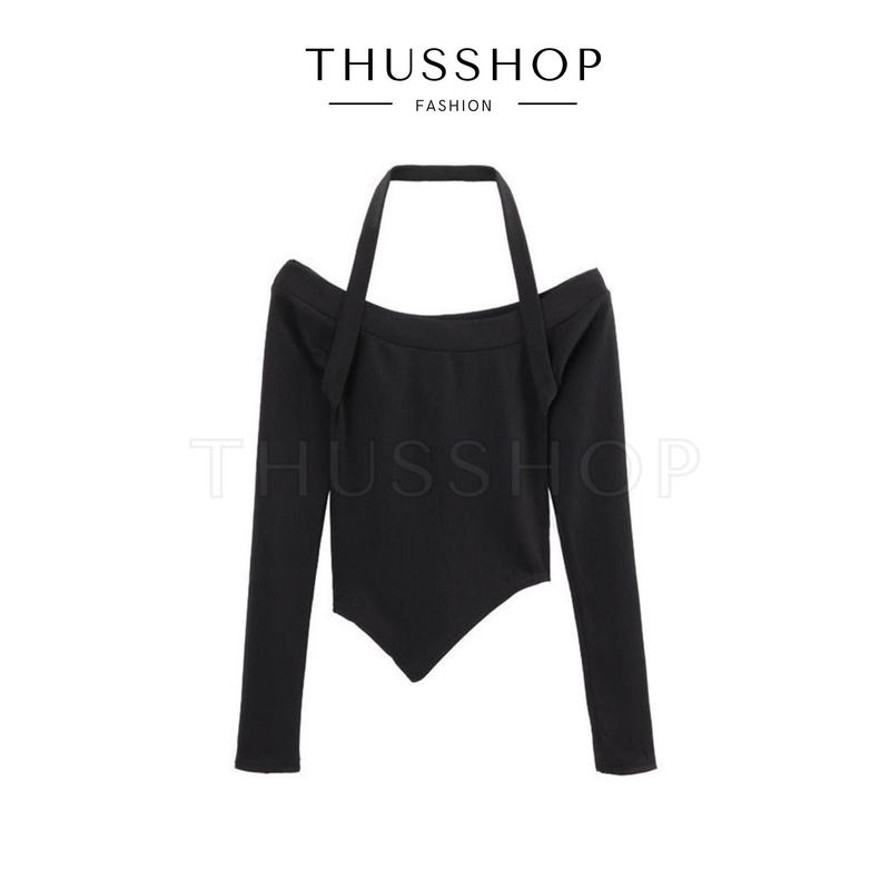 ÁO TRỄ VAI DÀI TAY PHỐI DÂY CỔ YẾM BIG SIZE CHẤT COTTON CO GIÃN THUS759 Nữ Top