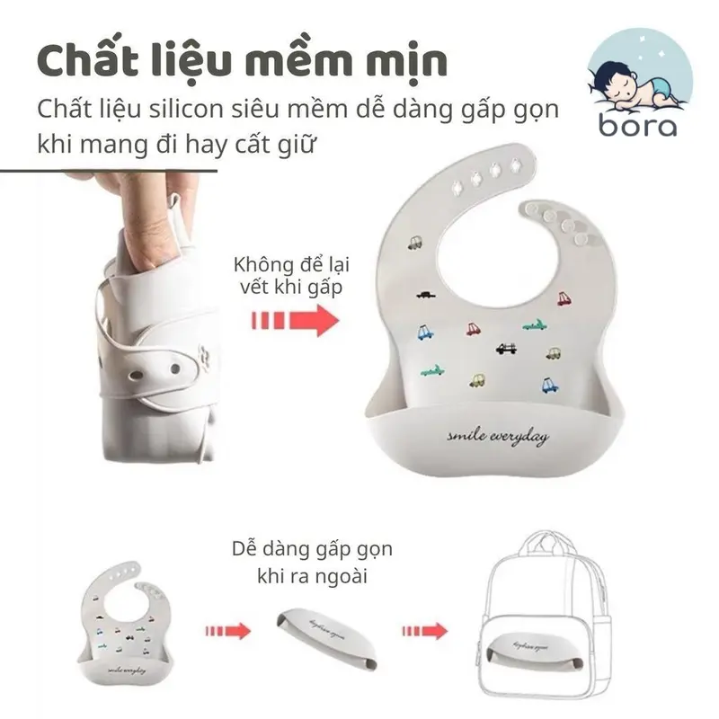 Yếm silicon cho bé ăn dặm, có máng hứng thức ăn 2