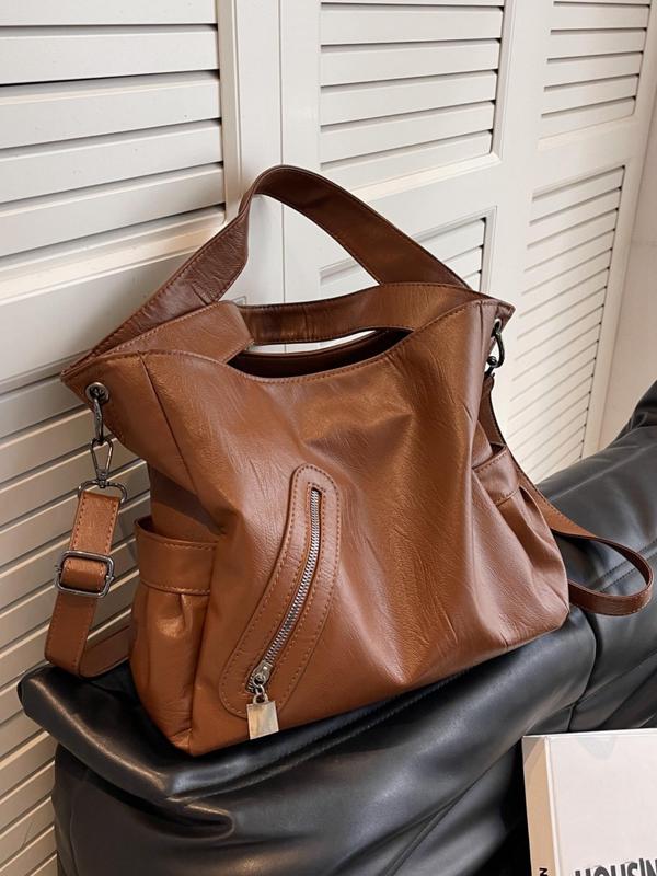 Women's Solid Large Capacity Tote Bag, Fashionable Casual Shoulder Bag for Work & Daily Used, Casual Trendy Versatile High-quality Daily Commuting Bag, Girl Fashionable Shopping Bag 1