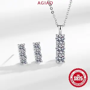 AGIAO Set Perhiasan Sederhana 3-dalam-1 Anting-Anting Stud Perak 925 Zircon 5A Untuk Wanita