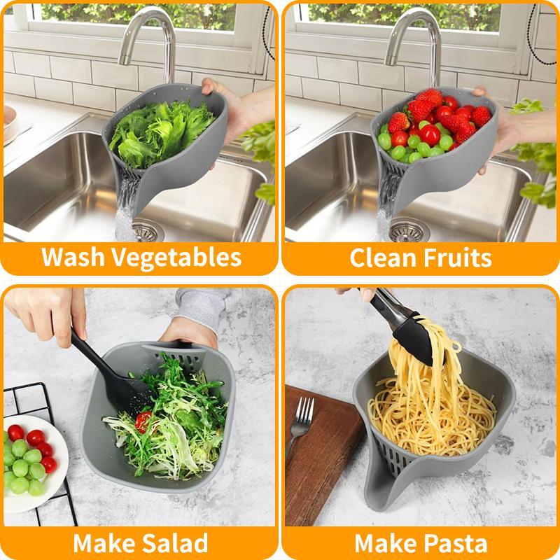 Silicone Drain Basket, Multifunctional Vegetable Drain Strainer Basket with Nozzle, Kitchen Accessories for Home Dining Room Picnic, Utensils 4