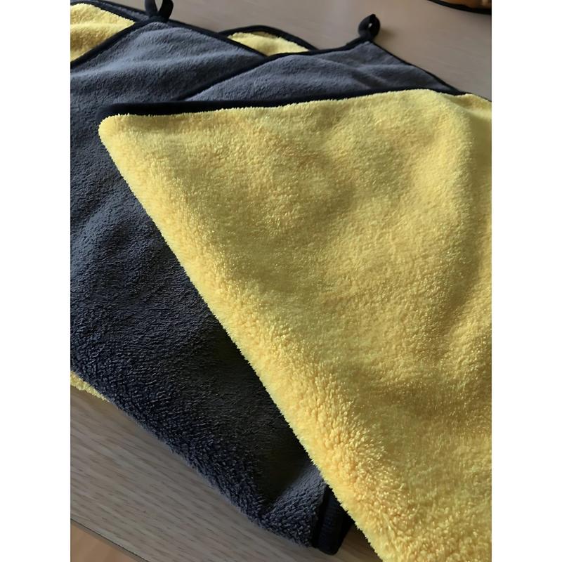 Khăn lau đa năng microfiber 2 mặt vàng - xám siêu thấm cực dày không đổ lông chuyên dụng cho Ô Tô. 8