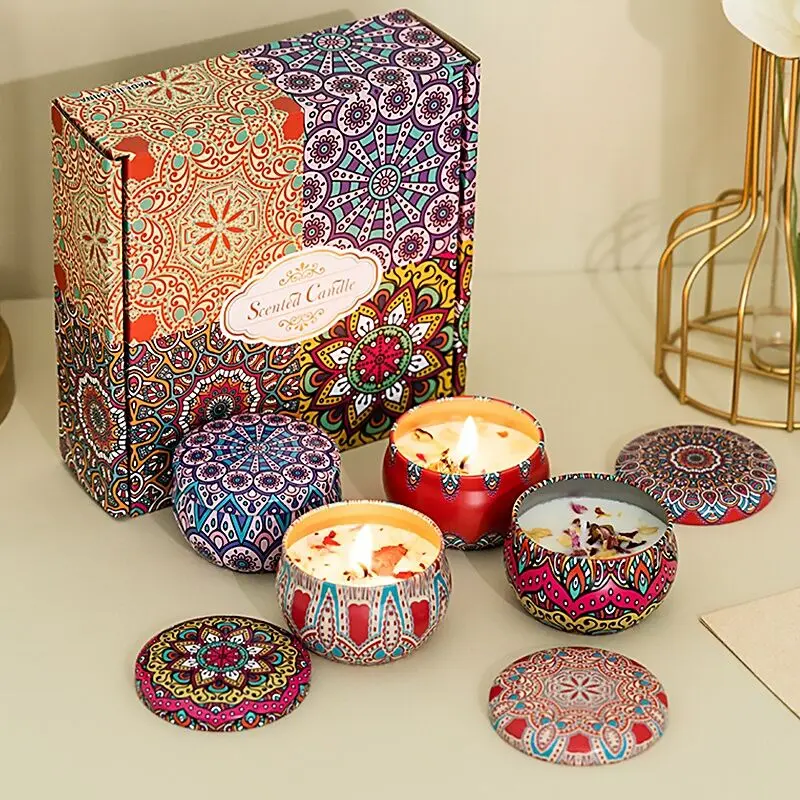 RELAXING  Tin Box Scented Candles Natural Fresh Home Fragrance Soy Wax Essential Oil Aromatherapy Birthday Doorgift Decor Jar Plant Wick Freshener Ornaments Perfume Decoration