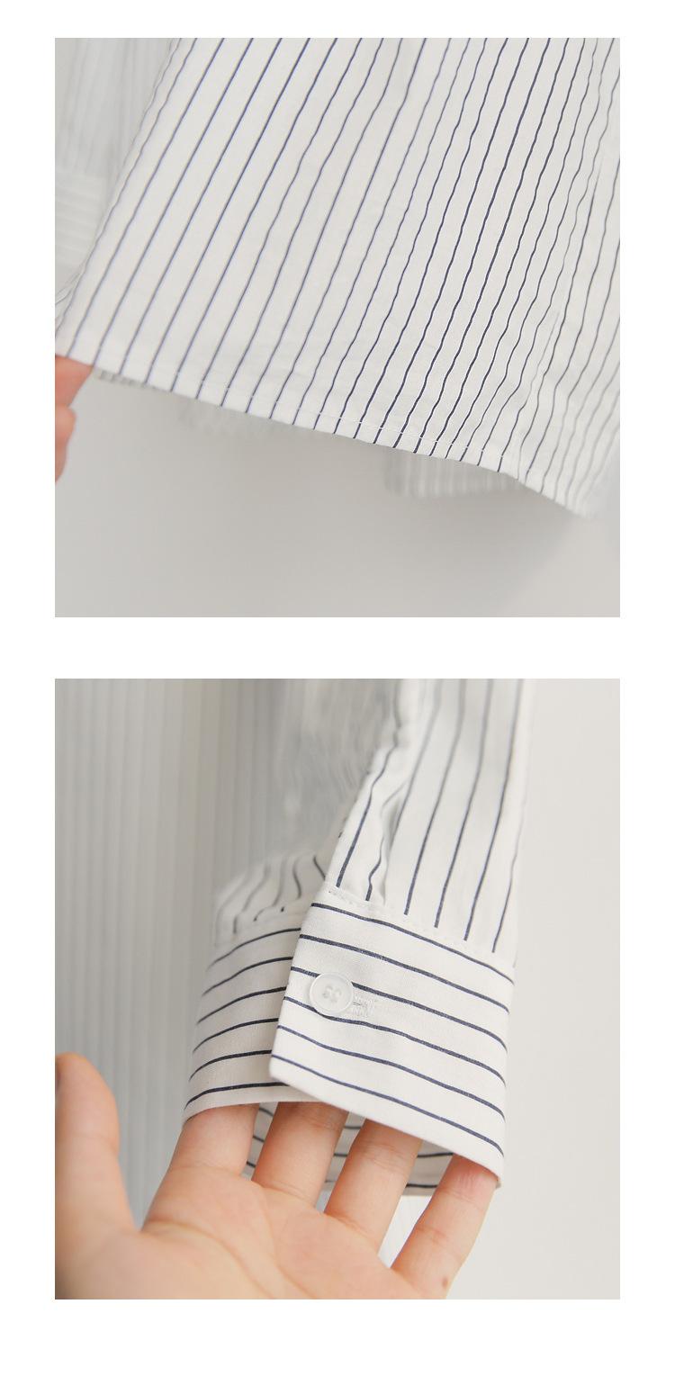 Product Introduction of 2023 Spring/Summer New Mid length Versatile Loose Blue Vertical Stripe BF Large Long Sleeve Shirt Women's Summer Han Style Top Blouse 19