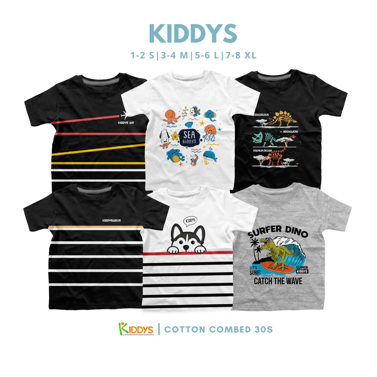Kiddys Kaos Pakaian Fashion Anak Unisex Lengan Pendek Cotton Combed 30s KA37