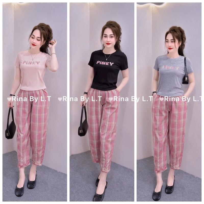 Bộ Đồ Mặc Nhà Quần Kẻ Áo Chất Tăm Đẹp ( kèm ảnh thật ) 0