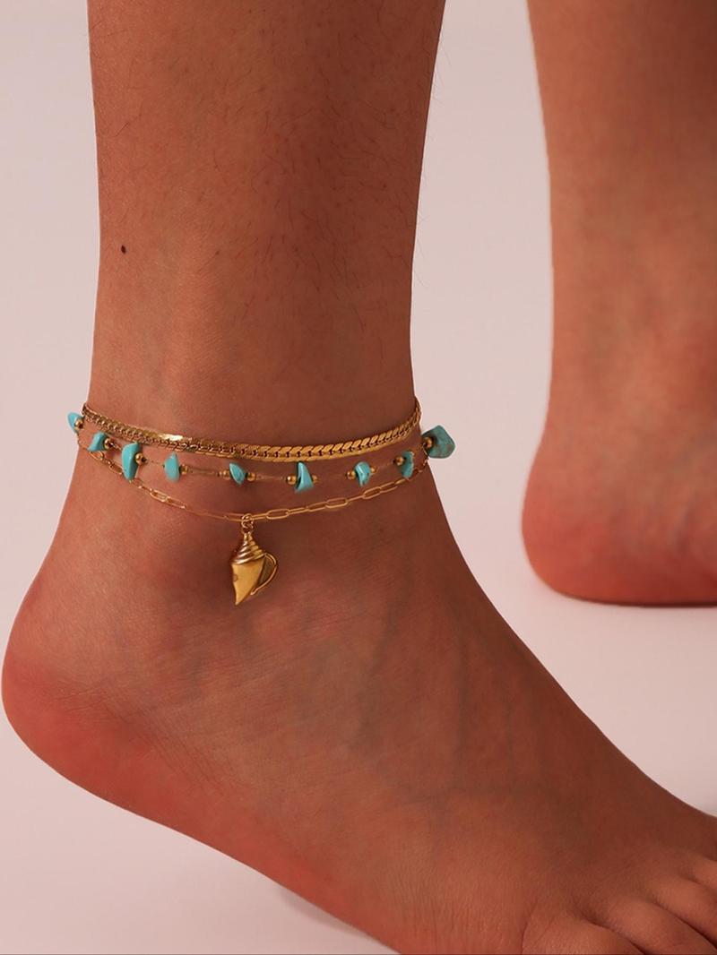 Product Introduction of Fashionable Turquoise Decor Anklet, Fashion Jewelry for Party, Daily Clothing Decor, Trendy All-match & Exquisite Jewelry for Birthday Gift 2