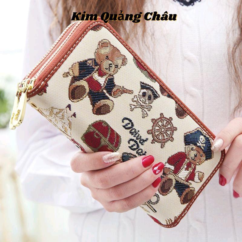 Ví Nữ Dài Đựng Thẻ Đựng Tiền Đựng Điện Thoại Quảng Châu Nhung Clutch Kem Kim0005 Wallet Hình Chữ Nhật
