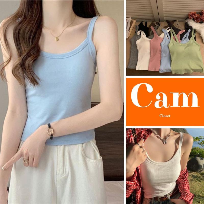 Áo Len Thun 2 Dây CÓ MÚT NGỰC, Áo Len Dệt Kim Cotton Cổ Tròn Chất Trơn 8 Màu Cơ Bản Hottrend 2024 Hàng Qccc Camcloset