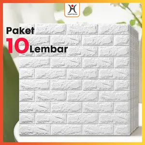 PAKET 10 PCS !!  Wallpaper Dinding 3D Foam Motif Batu Bata 70 x 77 CM