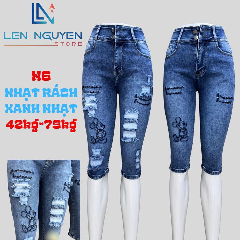 N6 [ Len Nguyen Store ] Quần Jean (Bò) Nữ Ngố 7 Tất Dài 60-63cm, Màu Xám, Xanh, Size 42kg-75kg, Thiết Kế , Lưng Cao 2 Nút, Co Giãn, Mền Mịn, Bigsize, Hotgirl, Skinny, Ống Ôm, Phong Cách Năng Động, Trẻ Trung, Tự Tin, Dễ Phối Đồ. Women Pants Denim