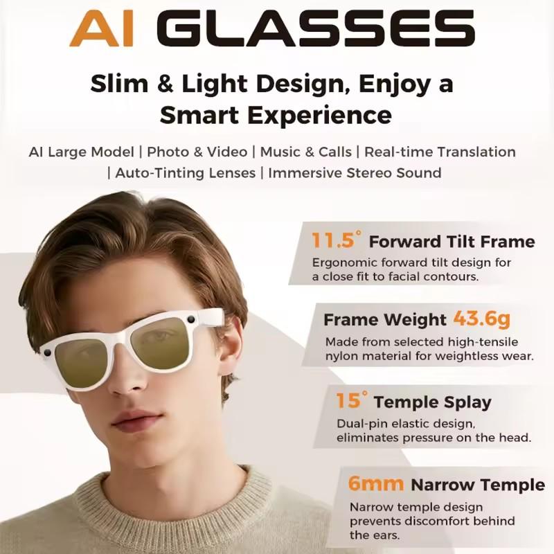 2026 New 4K HD AI Smart Glasses Men 800W Pixel Camera Bluetooth Call 4GB WIFI Transmission 3600mAh Battery Smart Glasses Women - Image 5