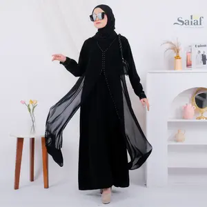 Abaya Gamis Hitam Turkey Bahan Kain Saudi Muslim Wanita Swarosky Turki Dress Arab Maxi - Ratih