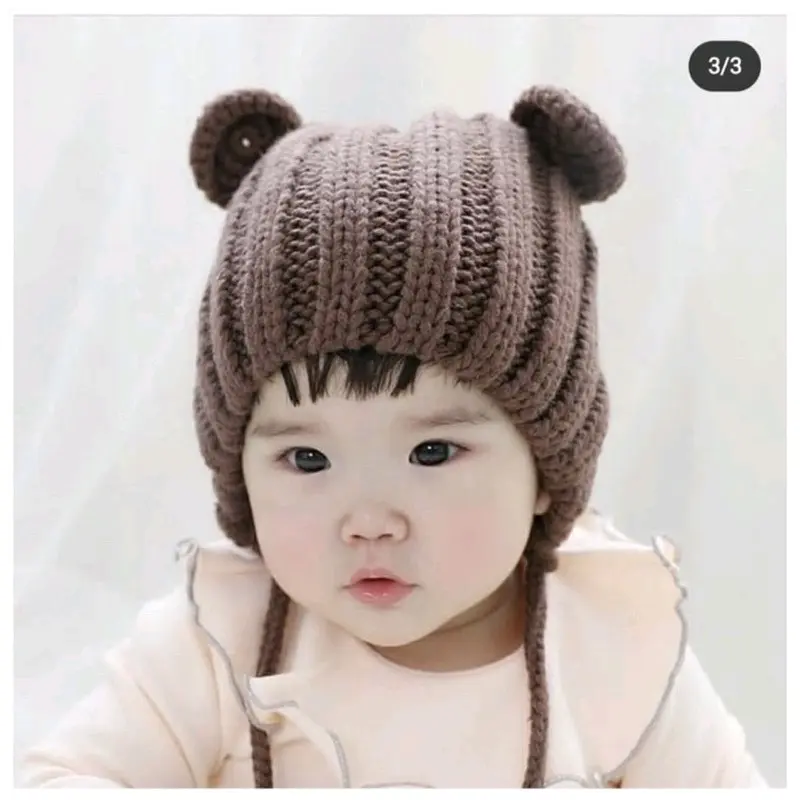 Kupluk Rajut Bonnet ear mikey Cewek Cowok Berpori Nyaman Lembut Kids