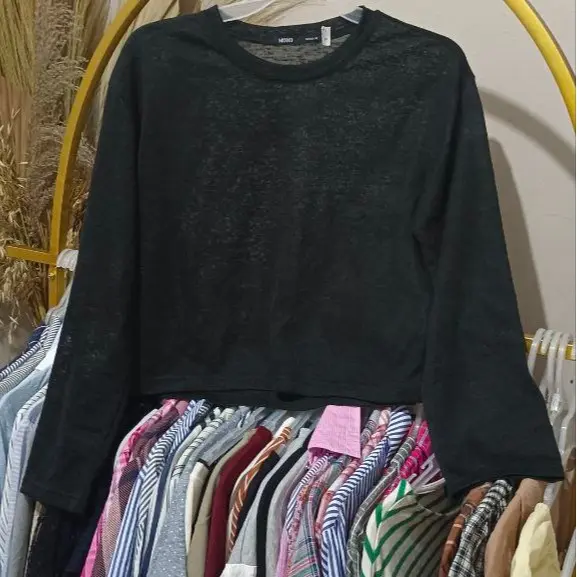 pakaian  Wanita Casual Formal Katun Panjang Baju Atasan blouse kemeja crop blazer outher ine Cewek Kerja Oversize Linen Motif 3