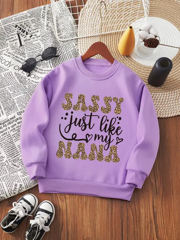 Girl's Letter Print Crew Neck Sweatshirt, Casual Long Sleeve Pullover for Fall & Winter, Kids Clothes for Daily Wear 4