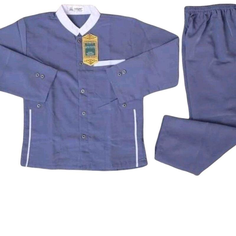 Baju koko anak Laki Laki Setelan usia 4-12 Tahun Hitam Muslim Kain Katun Panjang Kancing Celana 3
