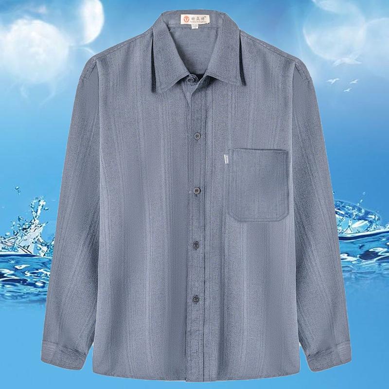 Product Introduction of Áo Sơ Mi Mùa Hè, Của Bố, Dài Tay, Dành Cho Nam Giới Trung Niên 40-50 Tuổi, Dáng Rộng Vừa Vặn, Thường Ngày, Áo Sơ Mi Mỏng Không Sắt 16