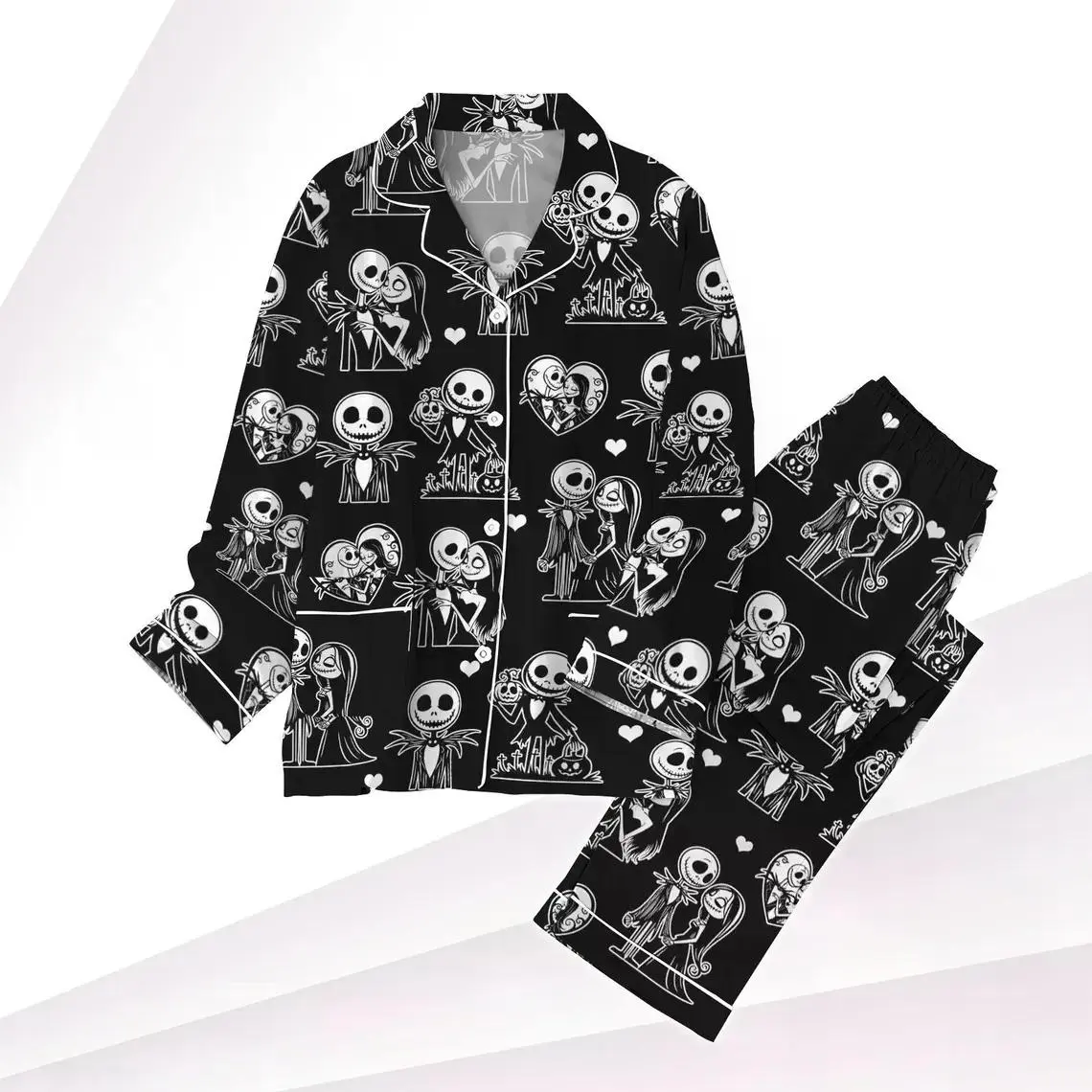 Jack And Sally Pajamas Set, Nightmare Holiday Pajamas, Jack Skellington Shirt, Gift For Her, Pajamas For Her Women