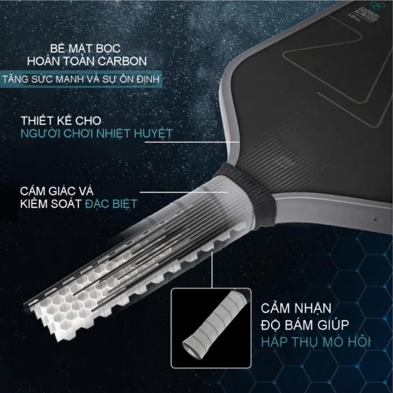 Vợt Pickleball Carbon T700 Pro 16mm Lõi Dày mặt vợt phủ carbon khối lượng siêu nhẹ mặt nhám bám bóng ( Tặng Kèm 1 bóng đấu ) Sport Thể Dục 6