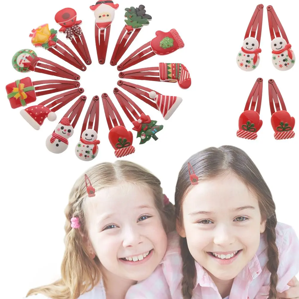 1/5/10pcs New Cute Cartoon Gifts Santa Claus Christmas Series Baby Hair Clips Girl Hairpins