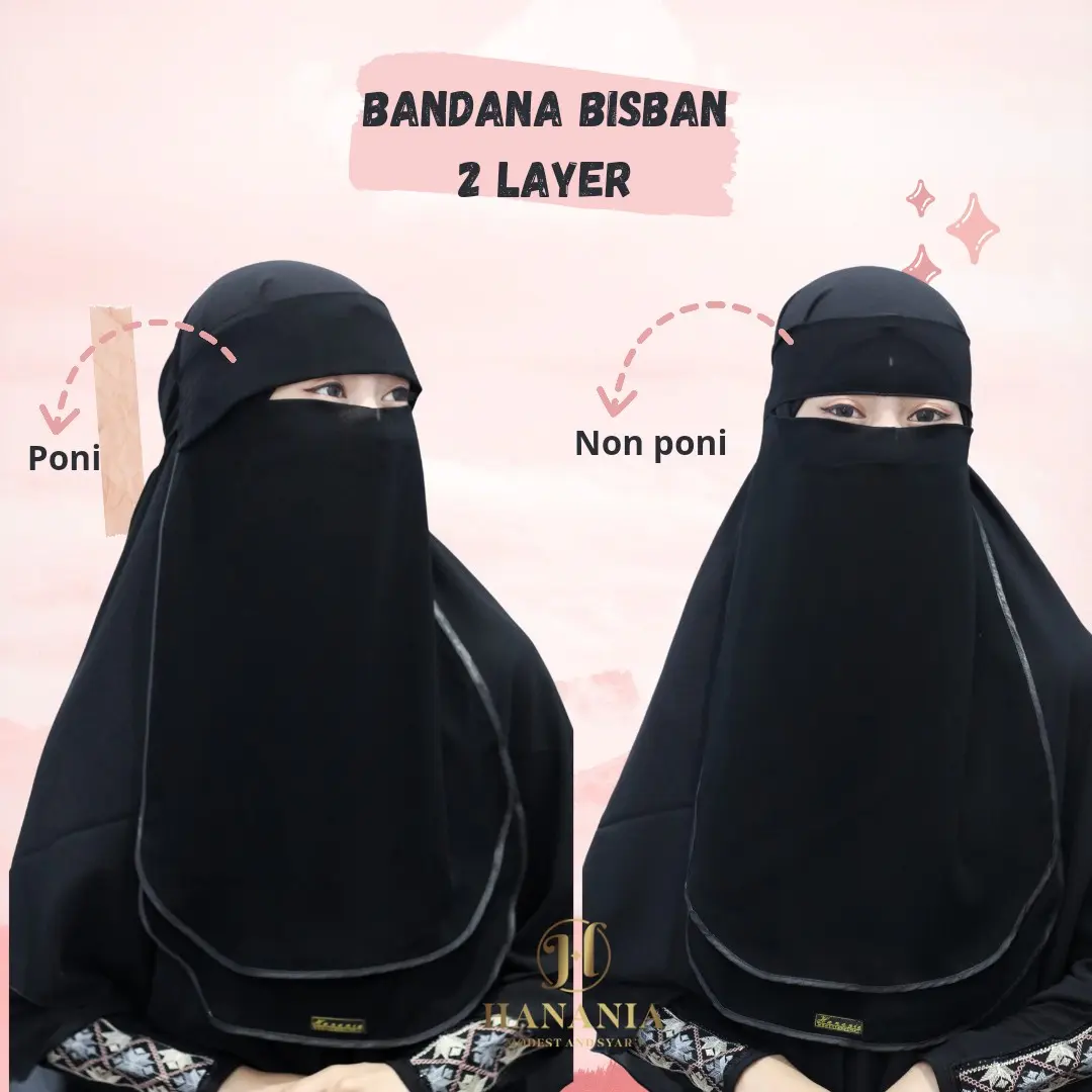 niqab cadar bandana 2 layer bisban sifon silky jetblack hitam