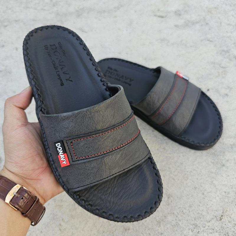 Dép Nam da thật DONAVY Luxury kiểu Quai Ngang Trẻ Trung may viền chắc chắn có size lớn D.3CN