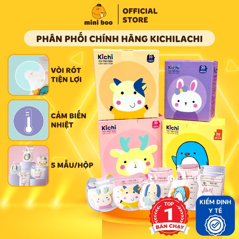 Túi trữ sữa Kichilachi 100ml/120ml/150ml/180ml/250ml cảm biến nhiệt khóa zip 2 lớp chống rò rỉ có vòi rót - MINIBOO
