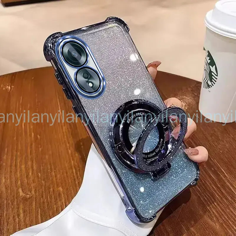 Ốp Chống Sốc, Dành Cho OPPO A58 A78 4G 5G, Bốn Góc, Ốp Điện Thoại Chống Sốc, Mạ Ốp Lấp Lánh, Hút Từ Tính, Che Phủ Toàn Bộ, Có Giá Đỡ 5