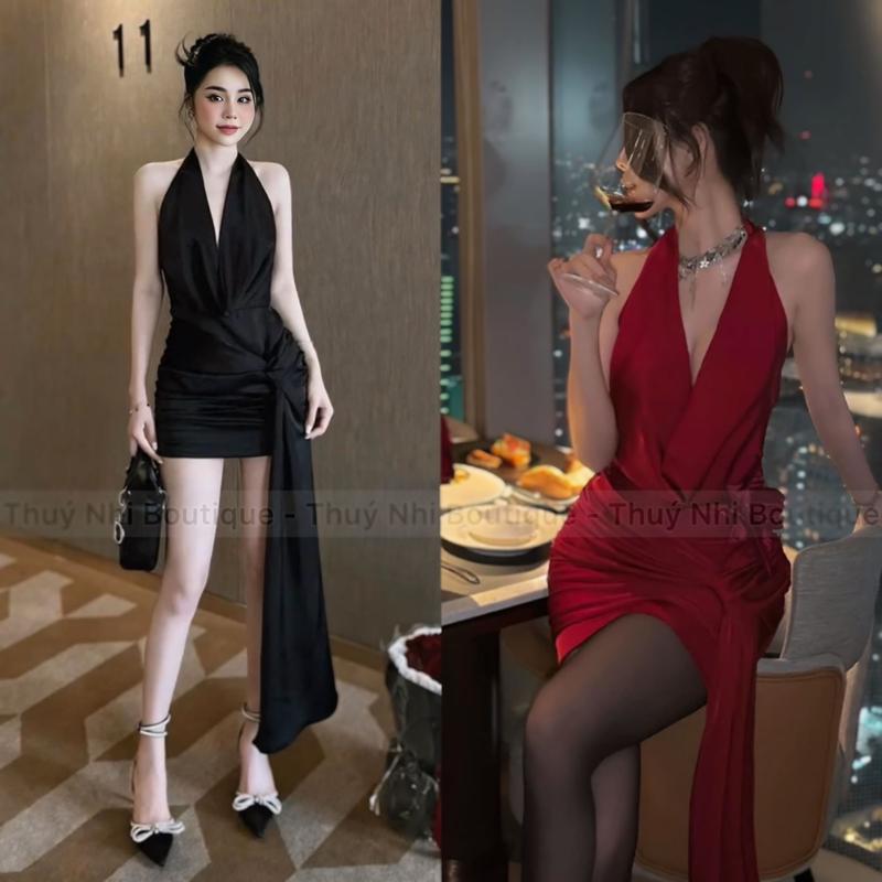 ĐẦM BODY YẾM NHÚN CỔ ĐỔ HỞ LƯNG THUN LỤA CÓ MÚT