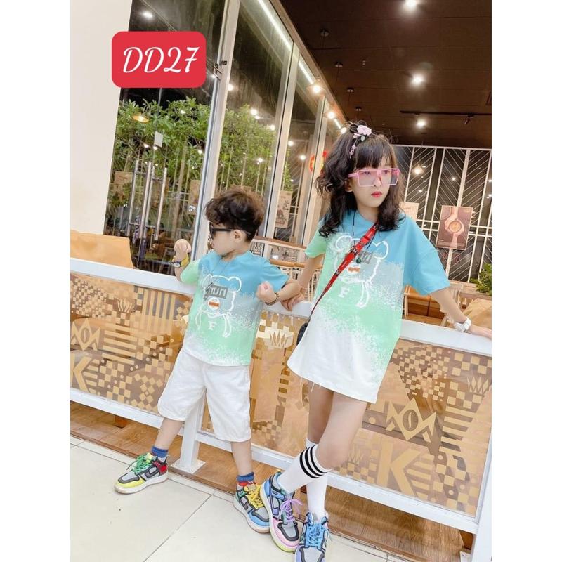 Áo Thun Gia Đình, Đồng Phục Gia Đình Đi Biển In Loang Gấu XANH LÁ DD27 2