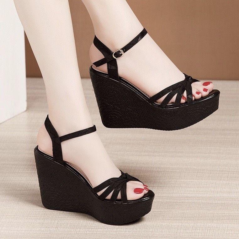  Giày sandan đế xuồng quai dây cao cấp - 9 cm 