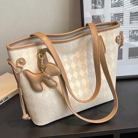 Túi xách nữ kẹp nách đeo chéo công sở in ô hai quai xách kèm tag cún dễ thương K504