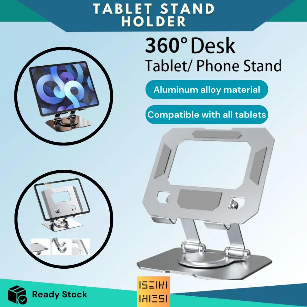 (ISEIKI) Stand Tablet 11 Inch Holder Aluminium Alloy Foldable Adjustable 360 Degree Rotation Compatible For Tablet Samsung Tab Xiaomi Redmi Huawei Pad 4-13 Inch Cooling Base
