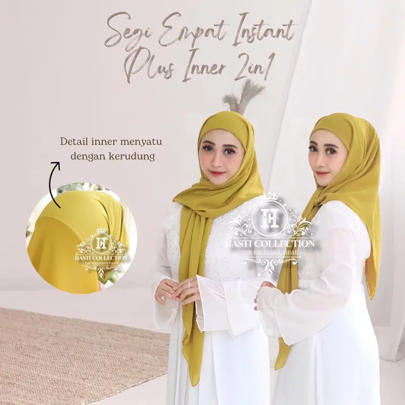 (100k Get 3) Hijab segi empat instan inner 2 layer 120x120 ceruty babydoll Kerudung Segitiga - HASTI 3