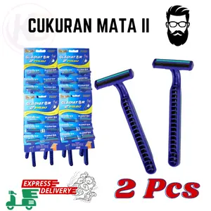 (2 Pcs) Cukuran Kumis Jenggot dan Lainnya / Pisau Cukur 2 Mata Pisau Tajam / Gladiator Biru Razor Pencukur