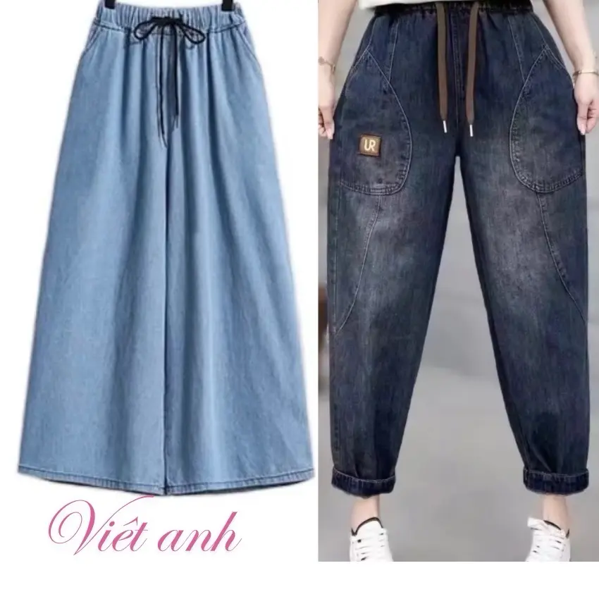 [Hàng xịn] Quần jeans dây Đen ống rộng Quần bò giấy baggy  Bigsize mềm mịn mát mã M9264