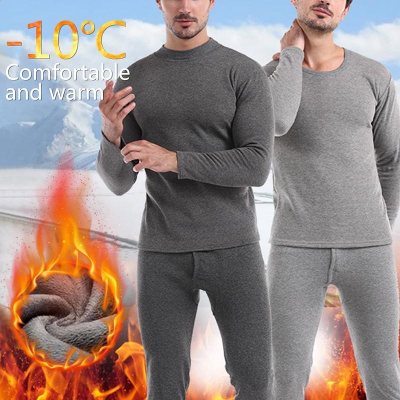Product Introduction of Winter Plush And Thick Men'S Thermal Underwear Set Men'S Thin Solid Color Plus Velvet Thickened Bottom Shirt Large -Size Warm Underwear Suit -Udn 7