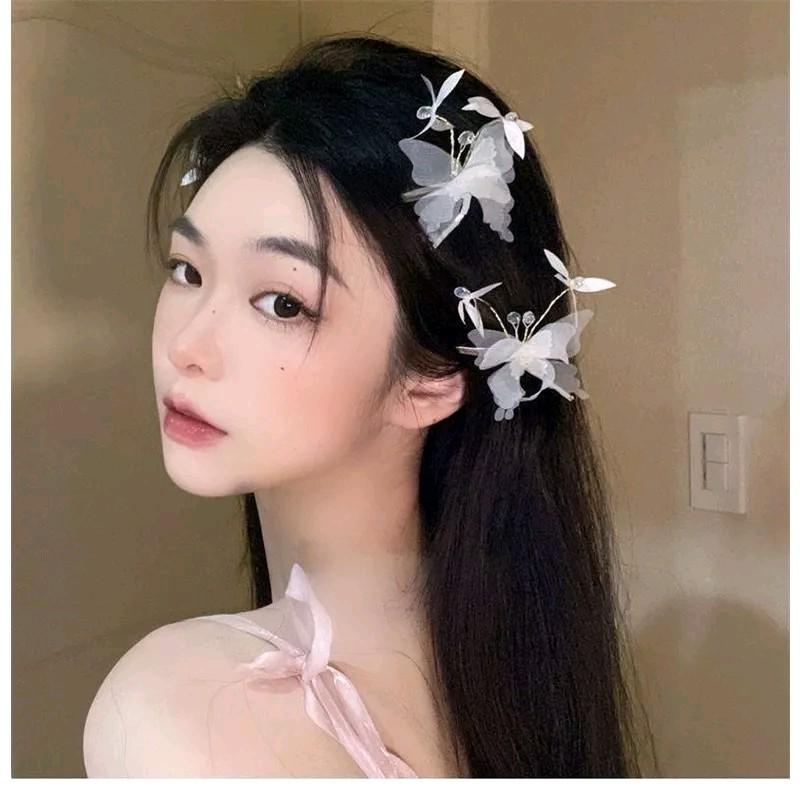 Kẹp tóc cánh hồ điệp voan trắng 3 lớp mix hoa nhí xinh xắn (Giá 1 kẹp)